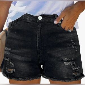 Women's Black slightly torn Denim Shorts